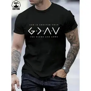 FEEGO Men's Pure Cotton God Is Greater Than The Highs And Lows T-Shirt, Men's 220g Heavy Cotton Christmas T-Shirt good  graphic tees  shirts  men Casual Crewneck