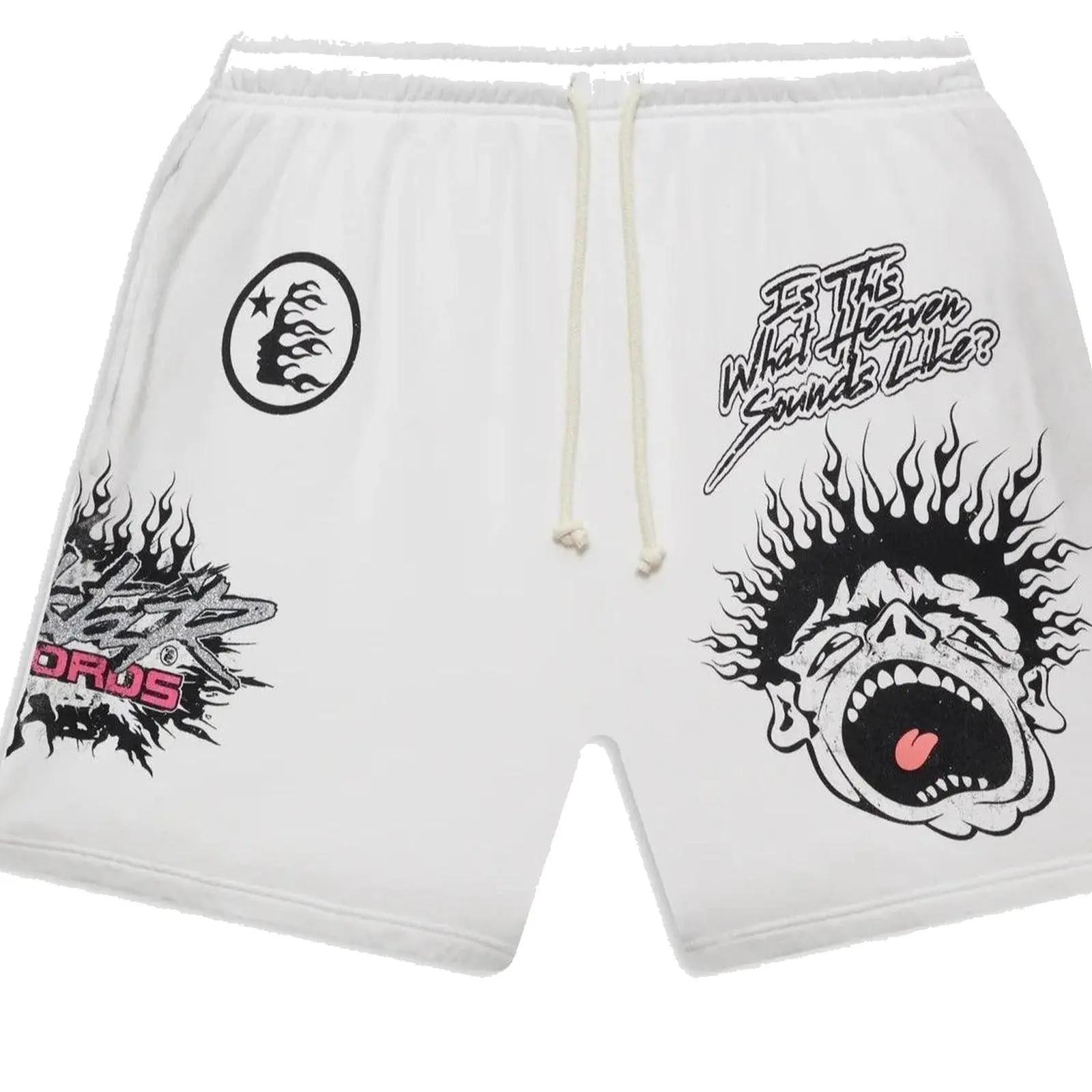Hellstar Records Shorts White, Authentic, Elastic Waist, Drawstring, Streetwear Shorts, Casual Everyday Bottoms