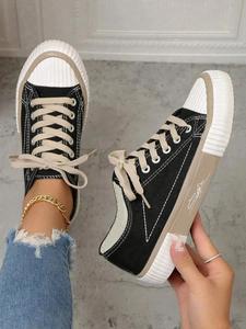 women's fashionable plain canvas low top sneakers, casual canvas sneakers, comfortable preppy sports trainer shoes for fall festival/daily wear, flat athletic shoes for students and outdoor sports, walking shoes,  casual breathable footwear