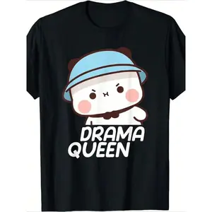 Bubu And Dudu Drama Queen Bubu-Funny T-Shirt - Black Anime Graphic Tee with Cute Character & Drama Queen Text, High-Stretch Fabric, Loose Fit Round Neck for Men & Women, Casual & Party Wear, All-Season Comfort, Geometric Print Design, Unisex Adult Apparel