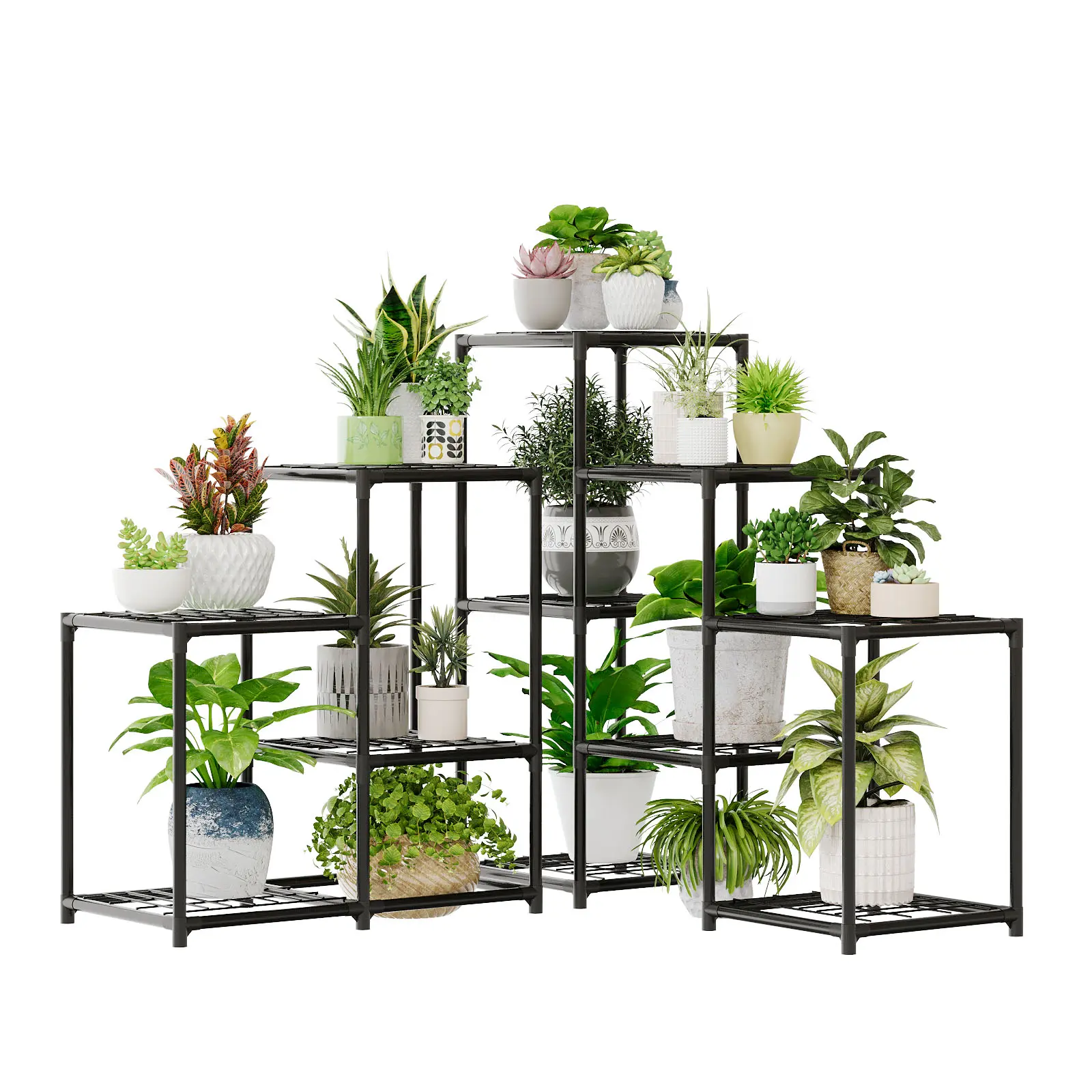 Bamworld Modern 5-Tier Large Decorative Metal Corner Plant Stand - Space-Saver Indoor Holder with 11 Potted Flower Shelves, Easy-Install Gardening Supplies for Living Room, Home Accessory (Gardening Gift)