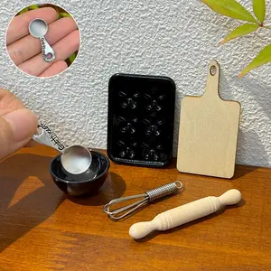 Miniature Kitchen Scene Props for Dollhouses, Adorable Mini Rolling Pins & Bowls, Realistic Spoon Models, Dollhouse Decoration Props, Kitchen Pretend Play Set
