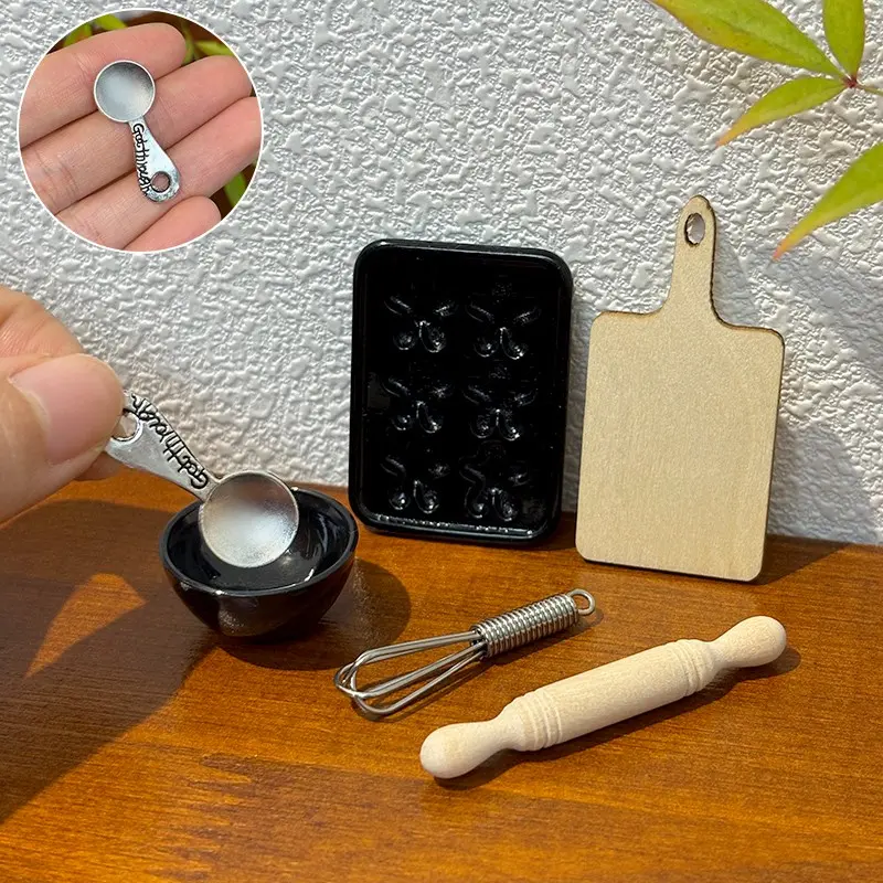 Miniature Kitchen Scene Props for Dollhouses, Adorable Mini Rolling Pins & Bowls, Realistic Spoon Models, Dollhouse Decoration Props, Kitchen Pretend Play Set, Doll House Accessory