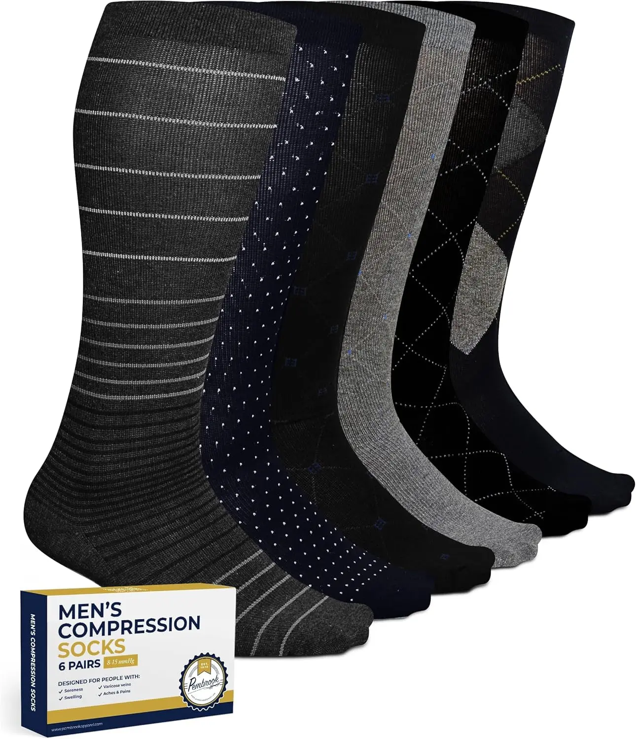 Light Compression Socks for Men - 6 Pairs | 8-15 Mmhg Graduated Compression Socks for Men 9-12 | Support Socks