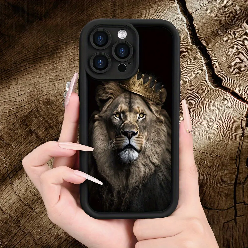 Lion King Crown Pattern Case for iPhone 16 15 14 Pro Max 13 12 11 XR XS Plus Shockproof Drop Protection Rugged Durable Silicone Cover