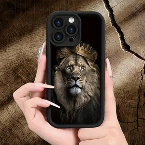 Lion King Crown Pattern Case for iPhone 16 15 14 Pro Max 13 12 11 XR XS Plus Shockproof Drop Protection Rugged Durable Silicone Cover
