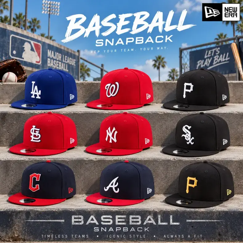 New Era MLB Snapback Baseball Hat – Seattle Mariners, LA Dodgers, NY Yankees, Chicago White Sox, Cardinals, Nationals, Pirates, Braves, Guardians – Adjustable Flat Brim Cap for Men Women, Urban Streetwear, Sports Fan Gear, Gorra Unisex USA