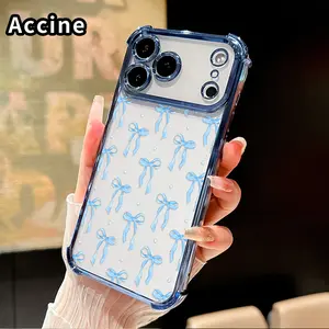 Blue Bow Reverie Pattern Phone Case Suitable for iPhone 17 Pro Max 16 15 Plus Air 14 13 12 11 E Four Corner Air Cushion Anti Drop Transparent Full Coverage Cover