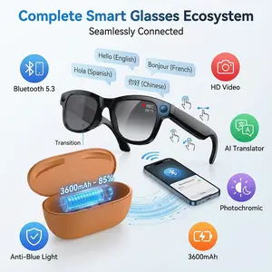 AI Smart Glasses With Camera Photo 2026 Wireless Bluetooth Call Voice Assistant Photochromic Sunglasses Charging Case Eyeglasses