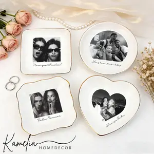 Personalized Bestie Photo Trinket Dish, Custom Jewelry Ring Dish, Bridesmaid Proposal, Ceramic Trinket Tray For Best Friend, Wedding Gift