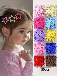 30pcs Colorful Dopamine Hair Clips, Cute Star & Pentagram Barrettes for Girls, Shiny Small Bangs Accessories for Daily Wear, Hair Accessories Sets