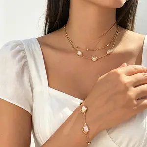 Teardrop Seashell Necklace Bracelet 3Pcs Set Stylish Exquisite Women Choker Versatile Jewelry for Wedding Party Daily Wear