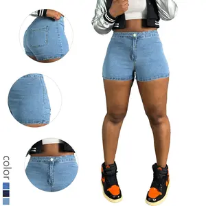 Women's summer minimalist solid-colored high-waisted denim mini skirt