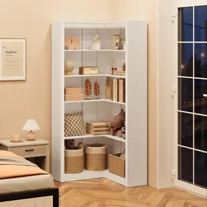 71.8" 5-Tier L-Shaped Corner Bookshelf with Anti-Tipping Kit, Tall Large Bookcase for Living Room & Home Office Storage