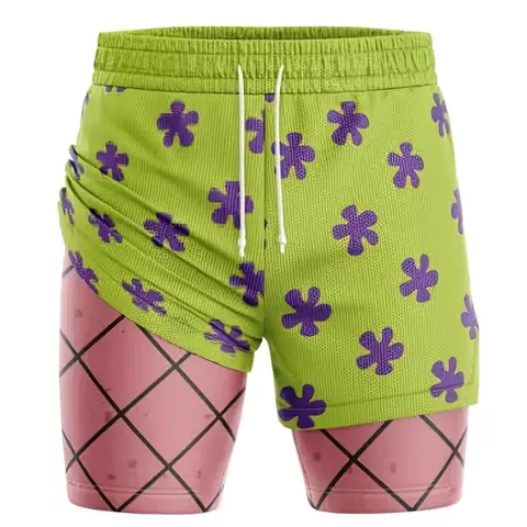 Men's 3D Anime Graphic Detail Gym Shorts - Double-Layer Polyester, Elastic Waist, Athletic Cut, Above the Knee for Casual Athleisure & Fitness Workouts