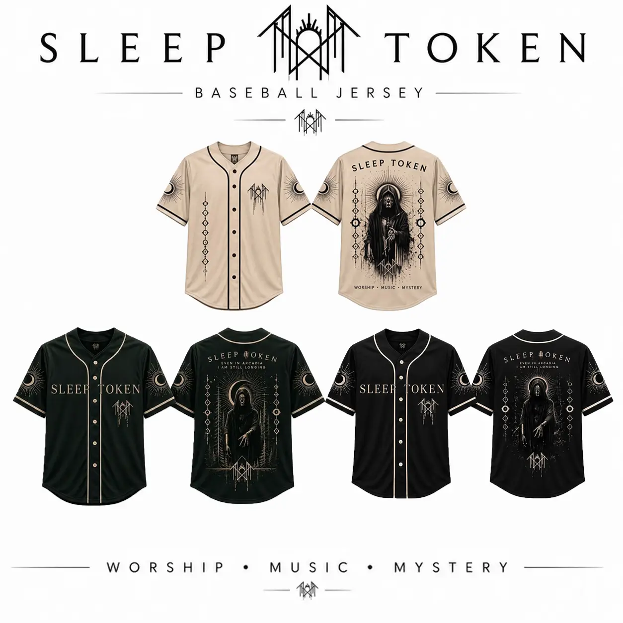 Sleep Token Baseball Jersey, Gothic Metal Band Inspired Jersey - Alternative Streetwear Unisex Button Up Baseball Shirt, Front & Back Graphic Tee