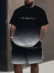 Men's Plus Size 3D Geometric Print Sporty Casual Short Sleeve T-Shirt and Track Shorts Set, Loose-Fitting, All Seasons