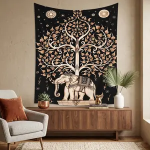 1pc Boho Elephant Tapestry Wall Hanging, Assorted Mandala & Tree Inspired Prints, Soft Polyester Fabric Wall Art for Bedroom, Living Room, Dorm, Meditation Corner Decor, Ideal for Room Refresh