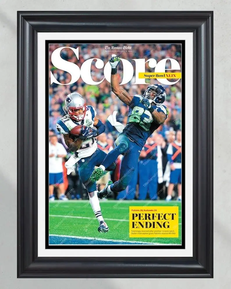 2015 New England Patriots Super Bowl XLIX Champions Unframed Poster - Tom Brady & Malcolm Butler Era Front Page Newspaper Print - NFL History Art