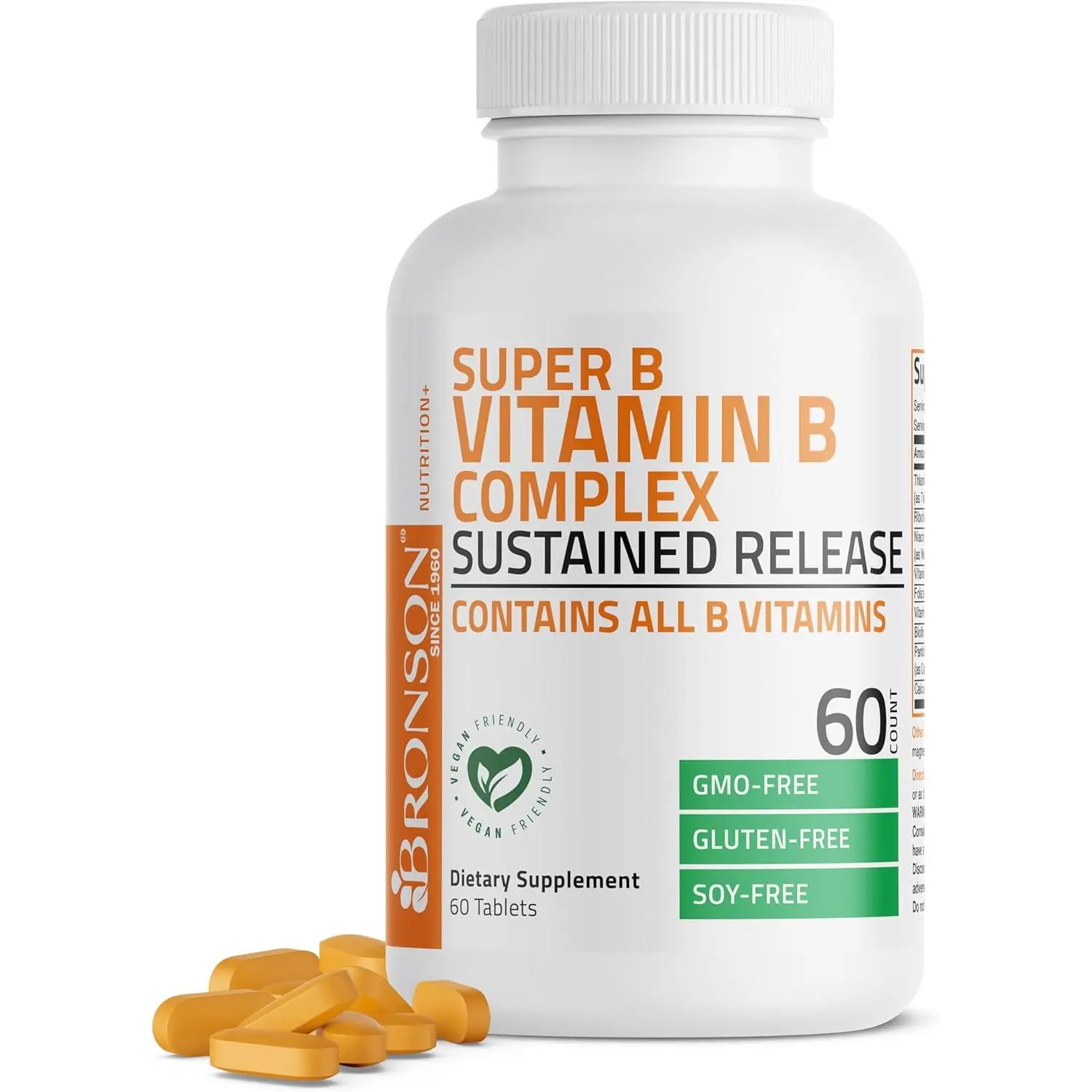 Super B Vitamin B Complex Sustained Slow Release with Vitamin B1 B2 B3 B6 B9 Folic Acid and B12 for Energy Metabolism Nervous System Support Brain Health Daily Vitality Supplement for Men and Women 60 Tablets