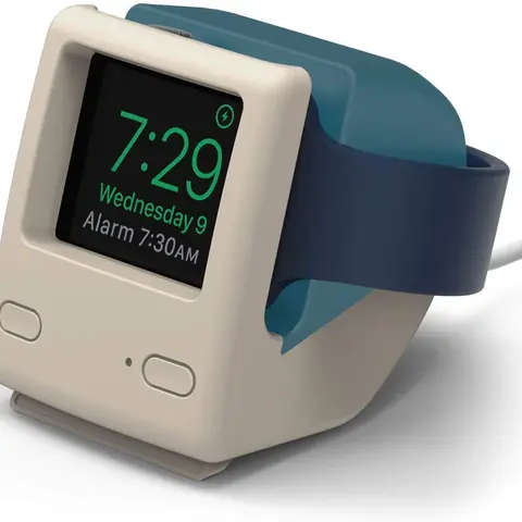 [elago Official] W4 Classic Compact Colorful Smartwatch Charger Stand - iMac-Shape Aqua Blue Silicone Charging Dock, Compatible with Series 1-12 & SE 1-3, Supports Nightstand Mode, Smartwatch Accessories