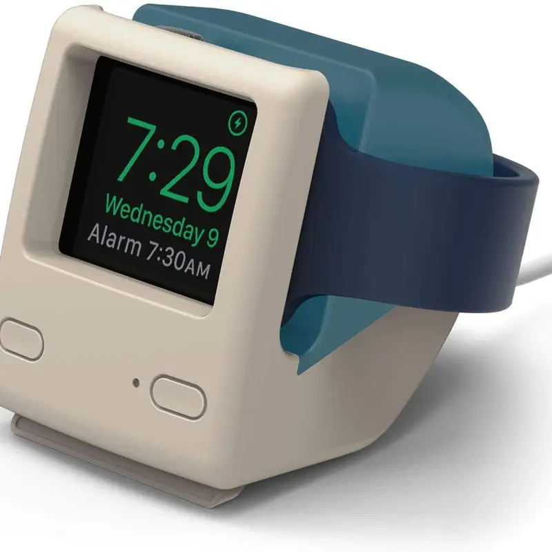 [elago Official] W4 Classic Compact Colorful Smartwatch Charger Stand - iMac-Shape Aqua Blue Silicone Charging Dock, Compatible with Series 1-12 & SE 1-3, Supports Nightstand Mode, Smartwatch Accessories