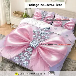 3-Piece Bedding Set Includes 1 Fitted Sheet & 2 Pillowcases No Fillers Bow Diamond Glitter Design Perfect for Birthday Celebrations