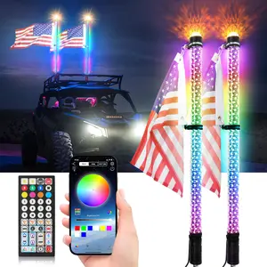 Dreamizer 2Pack 3FT Fat Whip Lights RGB Led Whip Lights for Side by Side with Strobe Light RGB Chasing Lighted Music Antenna Whips W/App Remote Control for UTV ATV RZR Can-Am SXS Polaris Offroad Truck