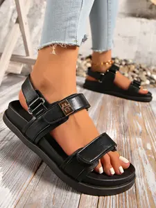 Women's flat sandals featuring adjustable double straps, comfortable and easy-to-wear leather insoles, suitable for all-day wear, stylish summer sandals perfect for casual outings and beach trips, Lightweight Strappy Sandals
