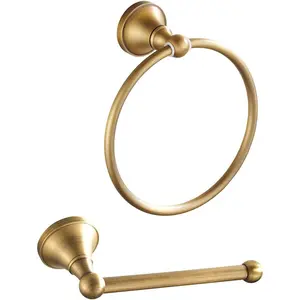 Antique Brass Toilet Paper Holder Towel Ring, Brass Hand Towel Holder Bathroom Accessories Set Retro Bathroom Hardware Tissue Toilet Roll Holder for  or Kitchen, 2 count