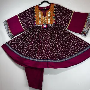 Afghan  Traditional Elegant Cotton Soft Short Blue Afghan Dress - Formal Party Wear Womenswear with Beading Details