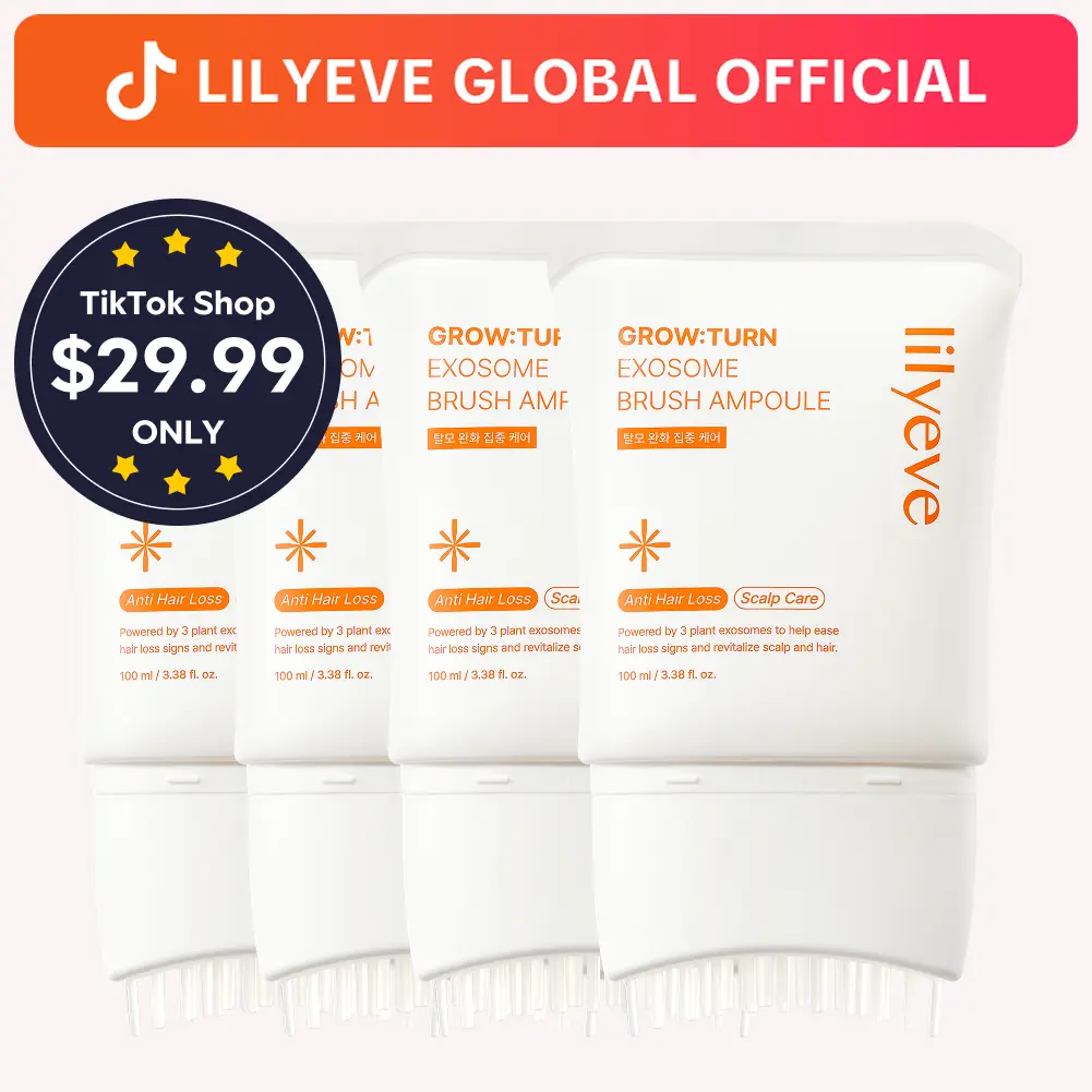 [LILYEVE] GROWTURN Hair Growth Serum 4-Pack with Built-In Brush | Exosome Scalp Serum, Hair Thickening & Strengthening, Korean Hair Care | 3.38 fl. oz.