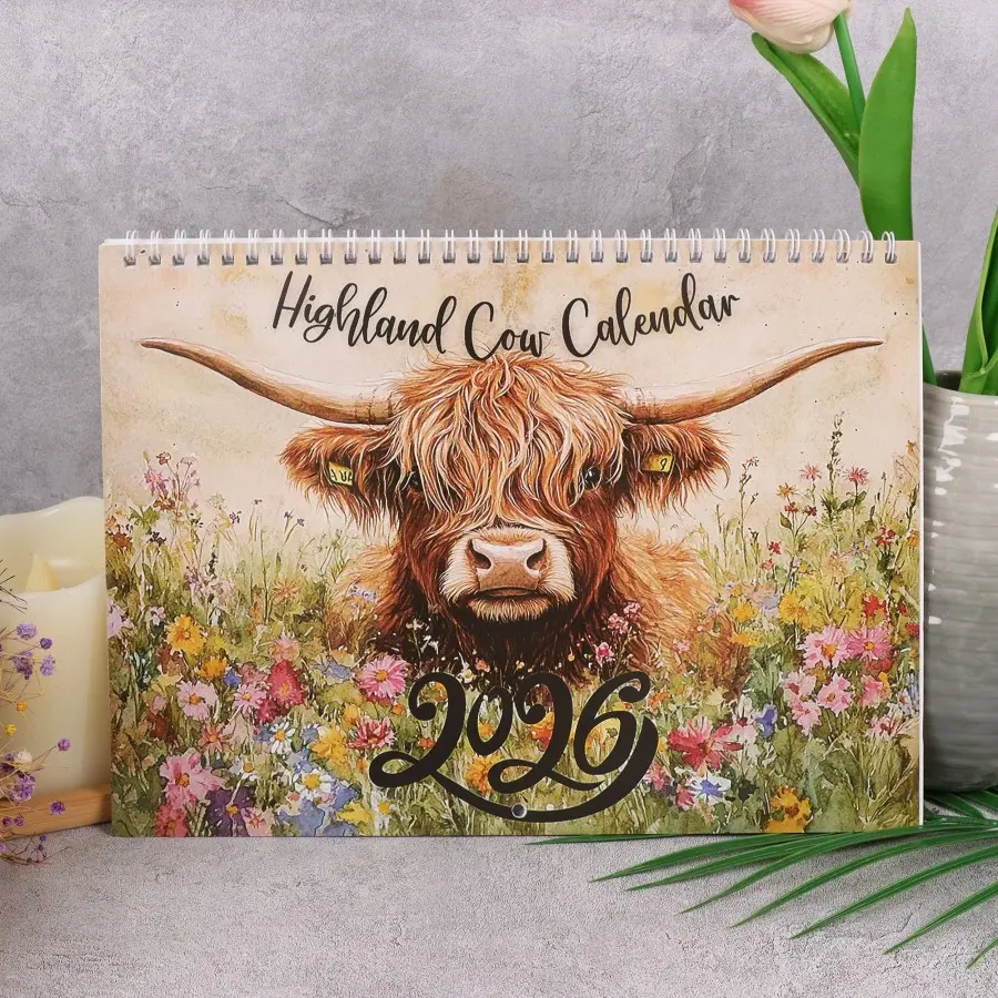 2026 Calendar Funny Highland Cow Wall Calendar 2026 Thick Paper Monthly Planner Farmhouse Decor for Student Teacher Planning