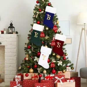 20 Inches Monogram Christmas Stockings Red Velvet with White Super Soft Plush Cuff Embroidered Xmas Stockings Classic Personalized Stocking Decorations for Family Holiday Season Decor(Letter J)