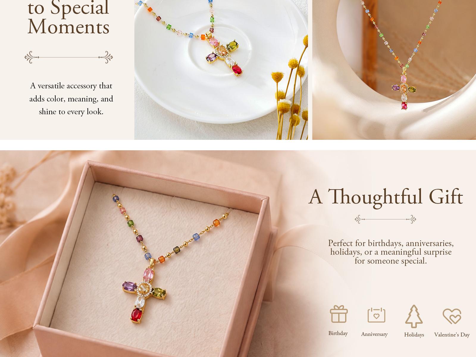 TEWIKY 14K Gold-Plated Gold Spacer Beads / Multicolor Cubic Zirconia Cross Pendant Necklace, Jewelry Necklace, Fashion Accessory Gift, Women's Everyday Casual Match Item TEWIKY 14K Gold-Plated Gold Spacer Beads / Multicolor Cubic Zirconia Cross Pendant Necklace, Jewelry Necklace, Fashion Accessory Gift, Women's Everyday Casual Match Item