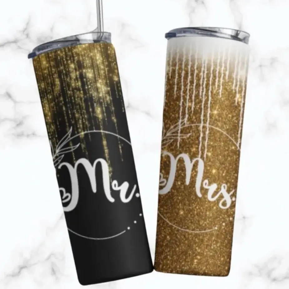 Mr. and Mrs. tumblers bride and groom gift idea wedding day gift bridal shower gift idea. 20o Double Walled Stanless Steel Tumblers