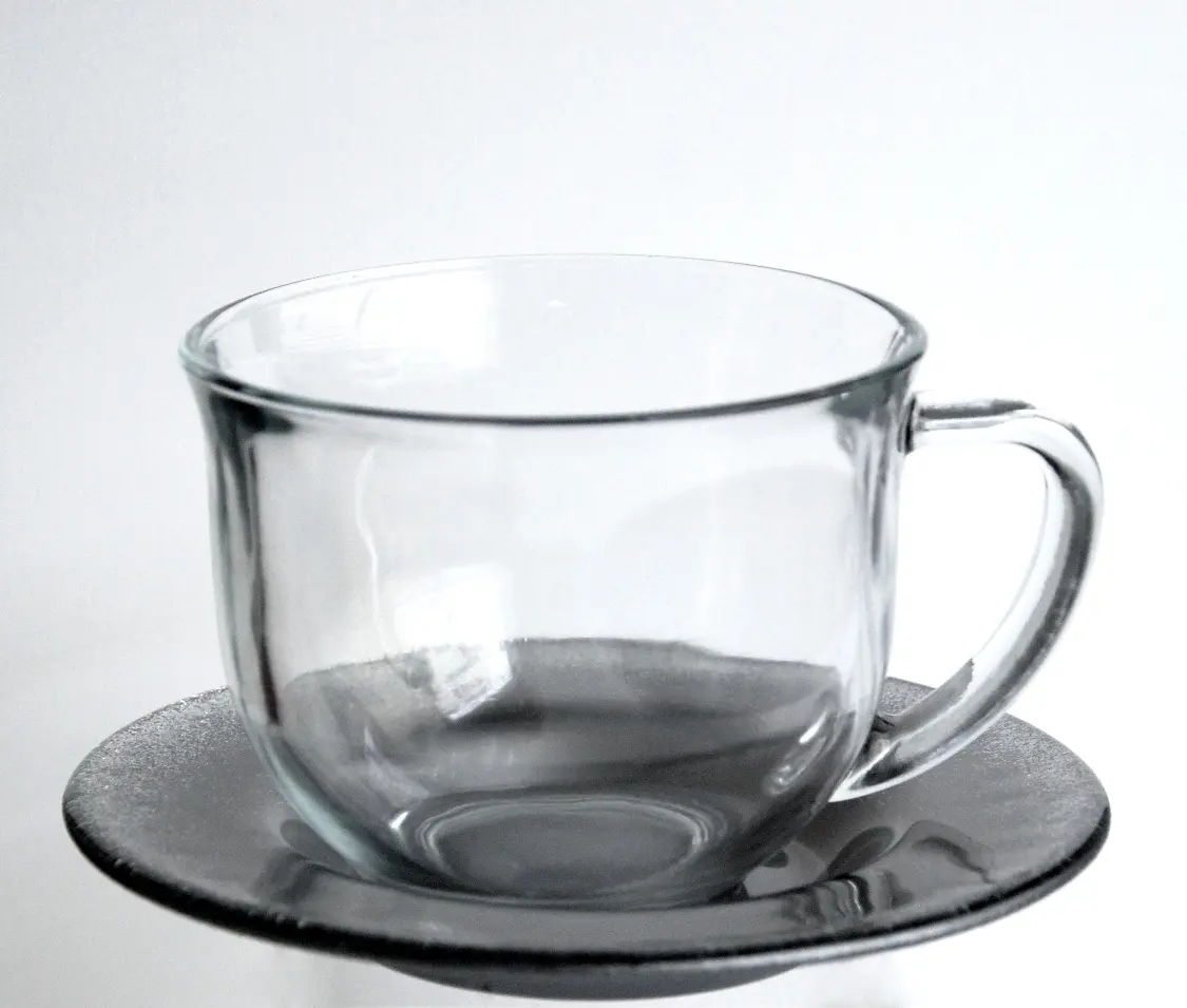 Red Pomegranate 8308-0 Glass Ritz Jumbo Cup & Saucer Set - 18 oz, Taupe, Set of 2