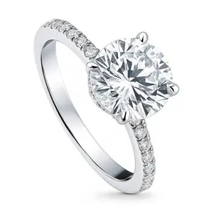 BERRICLE Sterling Silver Solitaire Hidden Halo Wedding Engagement Promise Rings for Her, 2.7 Carat Round Cut Cubic Zirconia CZ Ring