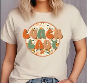Retro Groovy Floral Lunch Lady Vibes In Whites Oranges And Greens T Shirt For Women