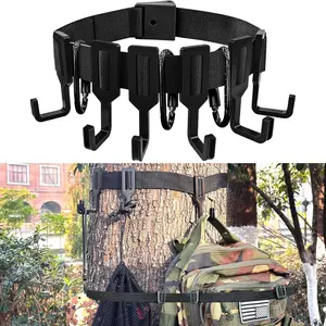 Treestand Strap Gear Hangers with Locking Carabiner Clips and Luggage Strap, Tree Stand Hunting Gear Organizer with 9 Hooks for Bow, Pack and Accessories