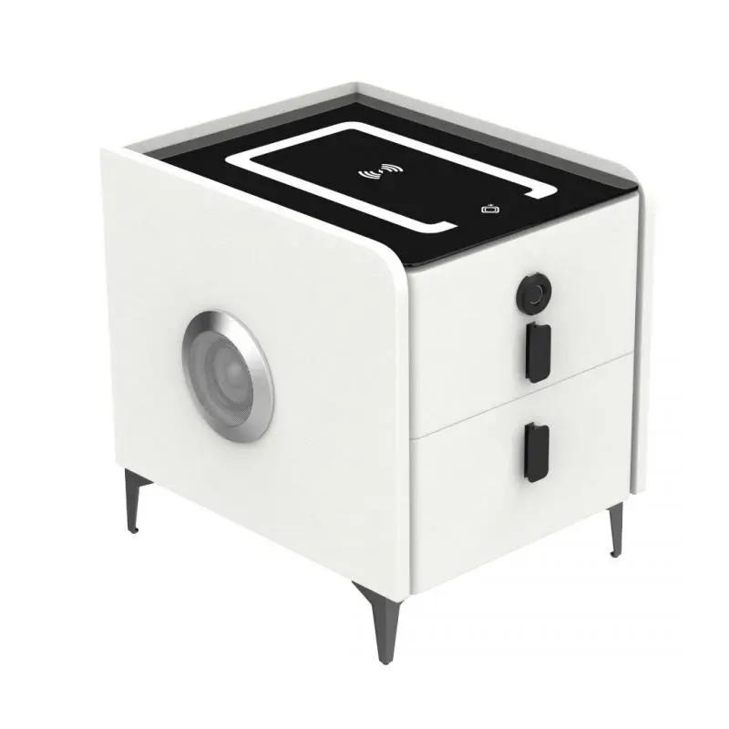 Smart Nightstand with 2 Drawers, Wireless Charging, USB Ports, Bluetooth Speaker, Password Lock and 3-Color LED Lights, Modern Bedside Table
