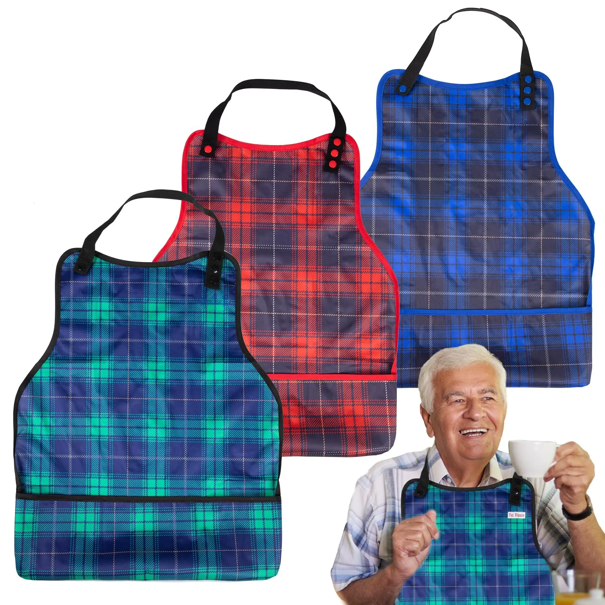 3 Pack Adult Bibs Washable Clothing Protector With Crumb Catcher  Reusable Waterproof Large Feeding Bib