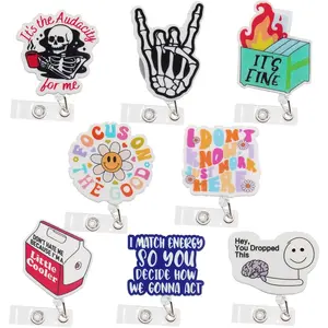 8 count Funny Badge Reel, Cute Nurse Badge Reel Retractable ID Clip Accessory for Doctors, , , Office Workers, Teachers, Students,  Staff Lanyard Supplies Accessories Gifts