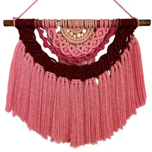 Pink ombré half mandala cotton macrame wall hanging