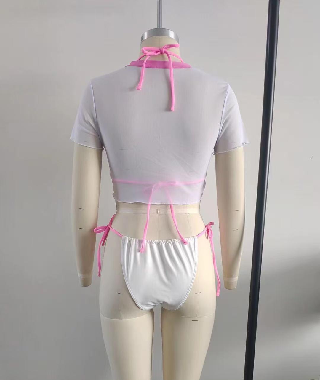 Women's 3-piece swimsuit set - Barbie style | Adjustable bikini with neck tie and mesh cover, sweet and spicy to show off figure, quick drying fabric | Suitable for summer beach vacations and pool parties | Swimsuit