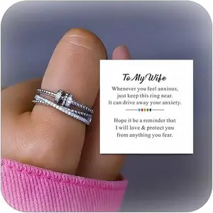 September Laurel To My Daughter/Wife Fidget Ring Daughter Gifts from Mom Adjustable Open Multi-layered Anxiety Spinner Rings Birthday Gifts for Women Wife