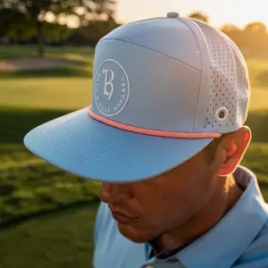 Baby Blue 6 Panel Snap Back Golf Hat with Pink Rope Tee Hole and Texas Logo for Stylish Play Comfortable Fit
