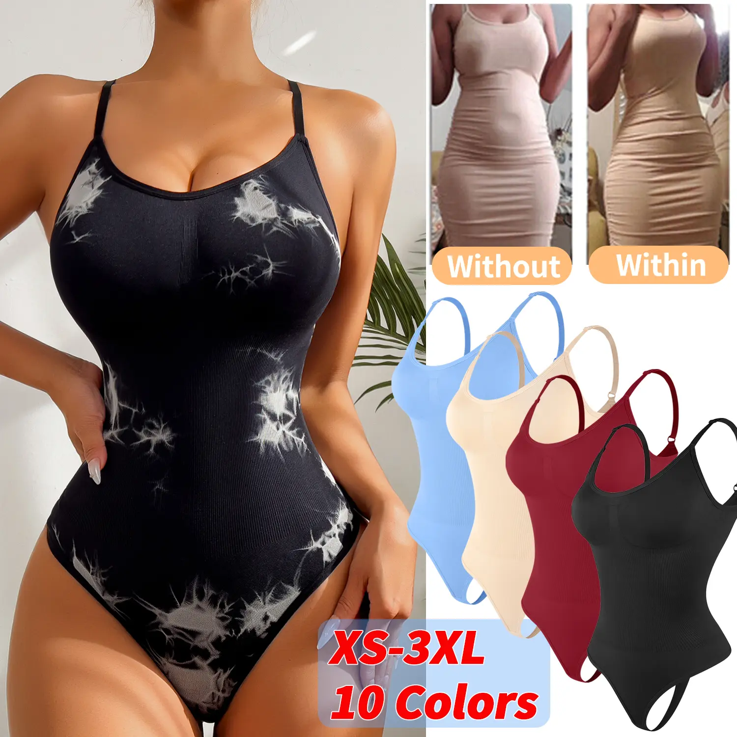 Women's Seamless Thong Bodysuit Shapewear - Backless, Tummy Control, Adjustable Spaghetti Straps, Basic, Sleep, Preppy, Thanksgiving, XS-3XL, 85% Polyamide 15% Elastane, Slimming Activewear