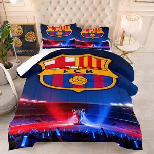 Football-Themed Comforter Set, Barcelona Pattern Bedding, Suitable For Teenagers And Adults' Bedrooms And Dormitories, Ideal Gifts For Fans, Includes 1 Quilt And 1 Or 2 Pillowcases, Bedding Sets