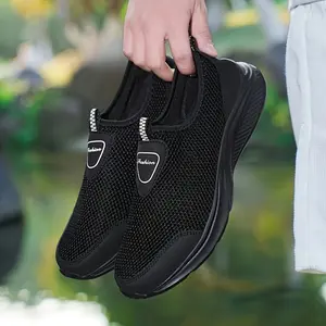 Men's Slip-on Sneaker-Breathable Knitting Upper, Cushion Sole, Suitable for Running, Walking and Daily Use, Textured Cloth Design Sports Shoe